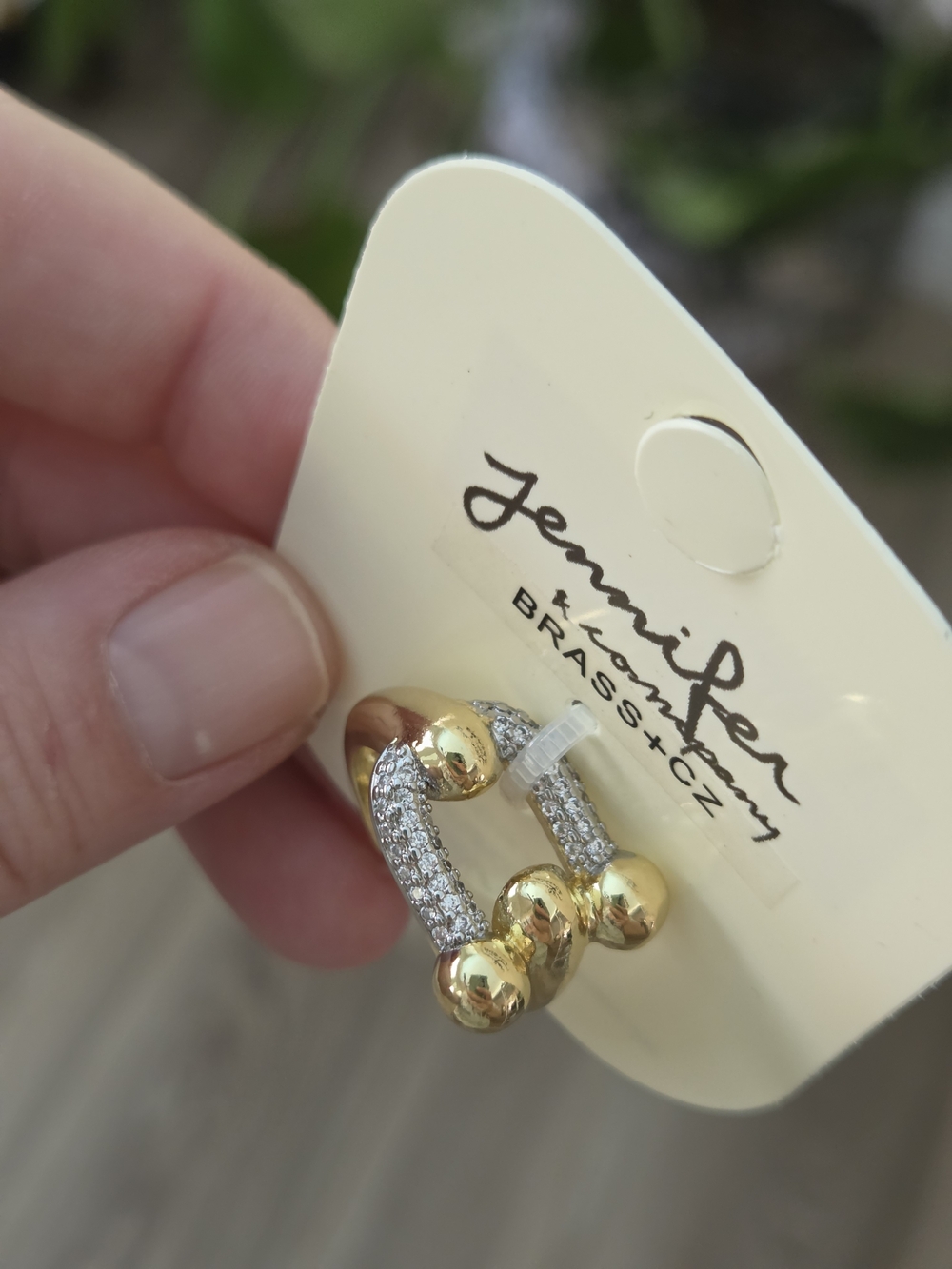 Gold-Tone Pavé & Bead Hoop Ring